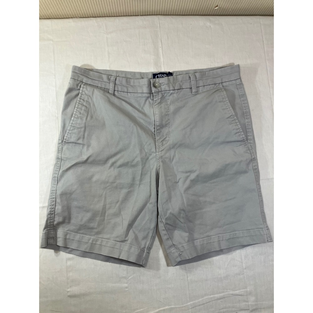 Chaps Mens Gray Stretch Flat Front Chino Shorts Size 34 Casual Summer Cotton